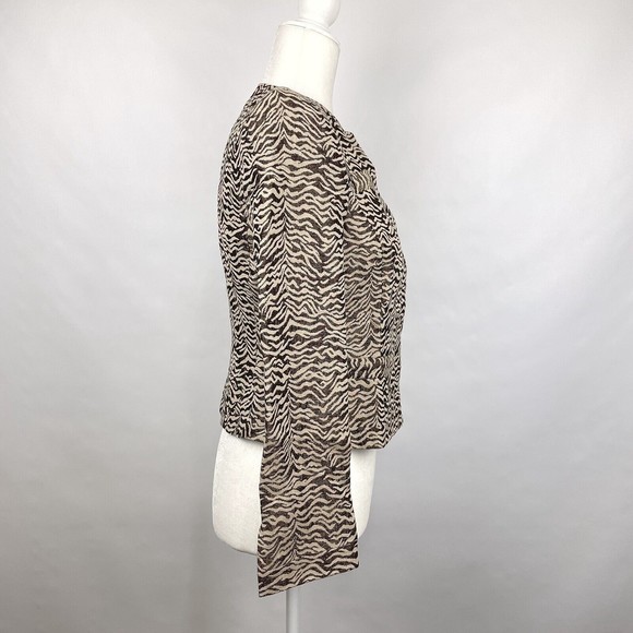 NOS Dana Buchman Petite Women's Sz 4P Chocolate Zebra Striped Collarless Jacket - Picture 7 of 16